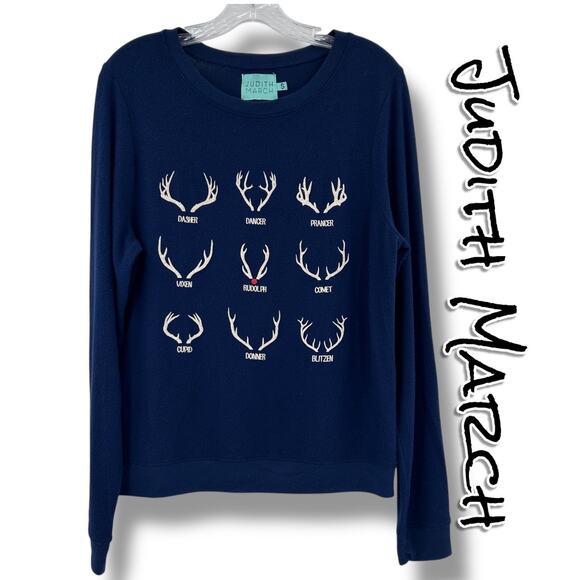Judith March Tops - Judith March Navy Reindeer Antler Crewneck Sweatshirt Holiday Women’s Size S